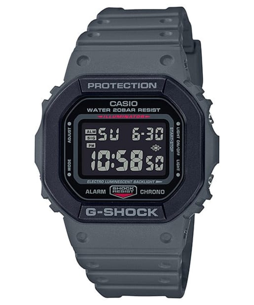 CASIO DW-5610SU-8ER G-Shock 樹脂錶帶 200-meter 防水 - 灰色電子錶,正面白色背景