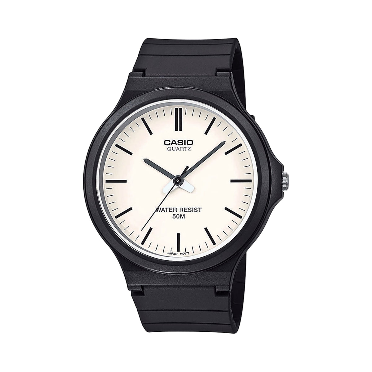 CASIO MW-240-7EVDF 男士石英手錶,指針顯示及樹脂錶帶 - 黑色錶款配白色錶面,正面黑色背景