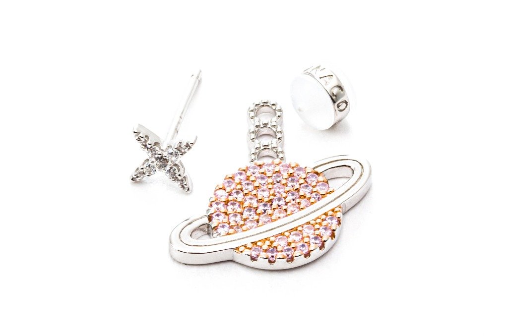 APM AE10559XORW Asymmetric Pink Planet Ear Rings and Stud Silver Women jewellery details