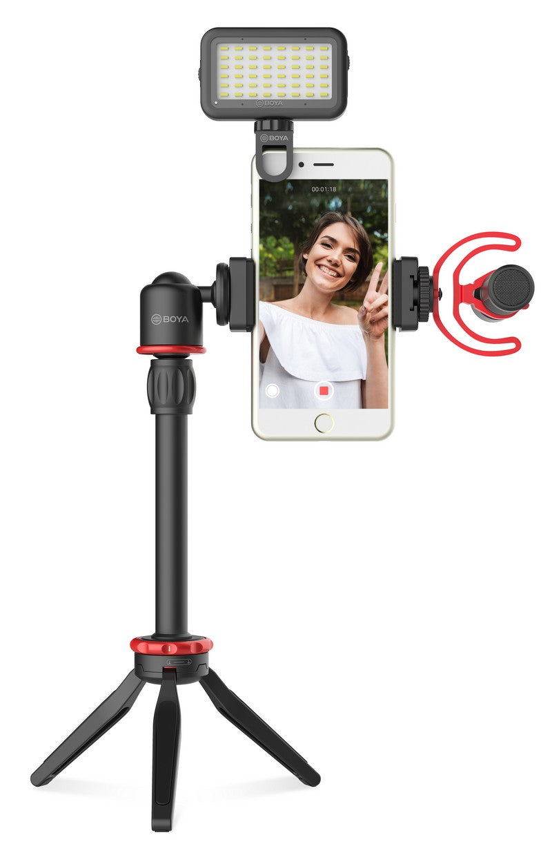 點Buy 博雅BOYA 手機拍攝套裝 手機拍攝 麥克風 收音 手機支架 手機錄影 BY-VG330 universal smartphone video kit ideal for youtuber vlogger videographer filming video shotgun microphone condenser microphone shoe mount camera mobile phone application package information 包裝内容 手機安裝