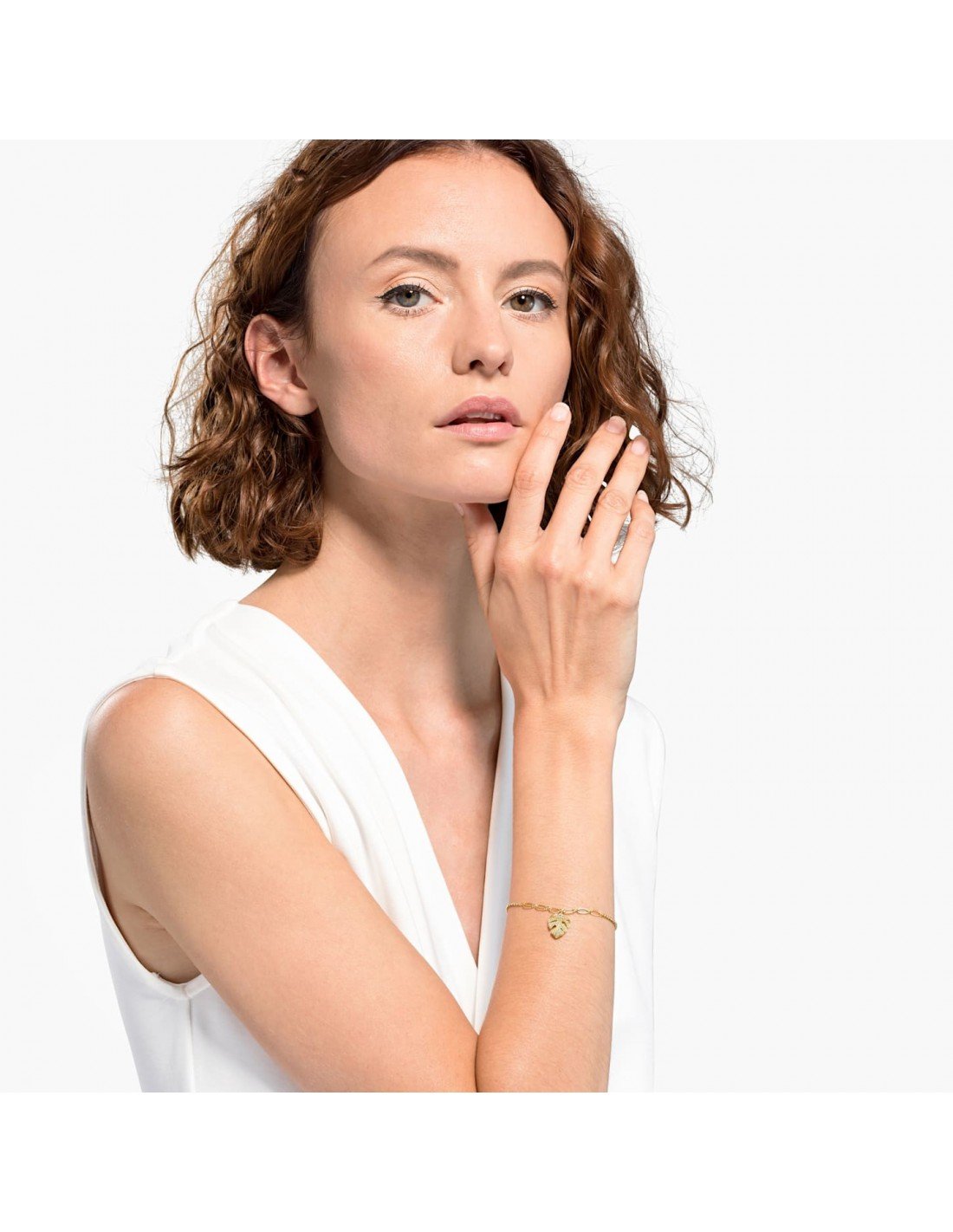 SWAROVSKI Remix Gold Tone Plated White Crystal Palm Leaf Bracelet - M size #5528850