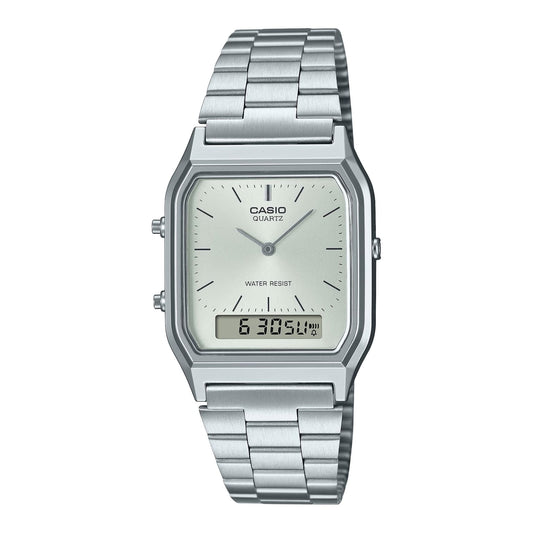 Casio復古銀色錶面不鏽鋼雙顯手錶 AQ-230A-7AMQYES - main product photo