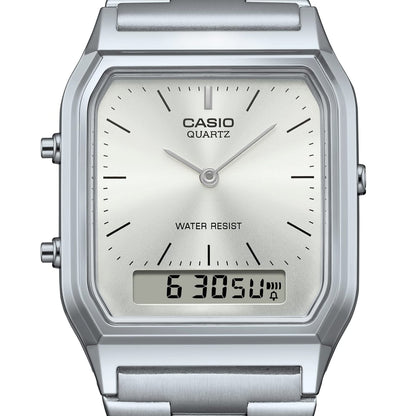 Casio復古銀色錶面不鏽鋼雙顯手錶 AQ-230A-7AMQYES - detail photo 4