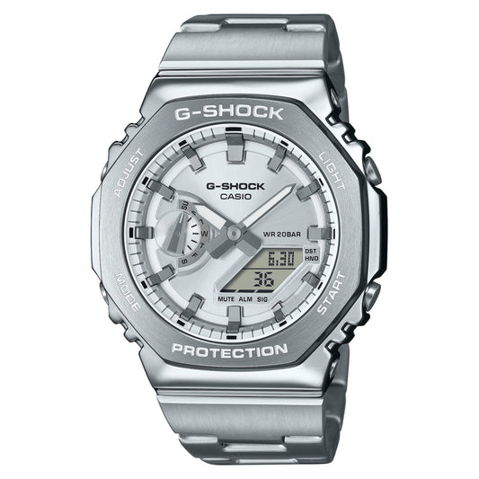 Casio G-Shock 銀色八角形不鏽鋼指針數碼手錶 GM-2110D-7A - main product photo