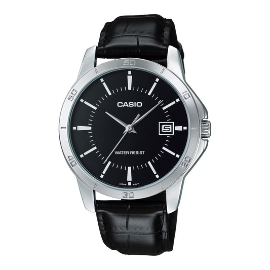 Casio Enticer 黑色錶面黑色皮革錶帶男士手錶 MTP-V004L-1AUDF - main product photo