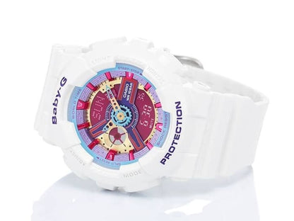 CASIO BA-112-7ADR BA-112 Series 白色手錶 - 白色錶款配粉彩錶面，白色背景斜角圖