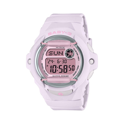 CASIO BG-169M-4DR BABY-G 女裝手錶 樹脂玻璃 粉紅色 - 淺紫色錶款，正面黑色背景