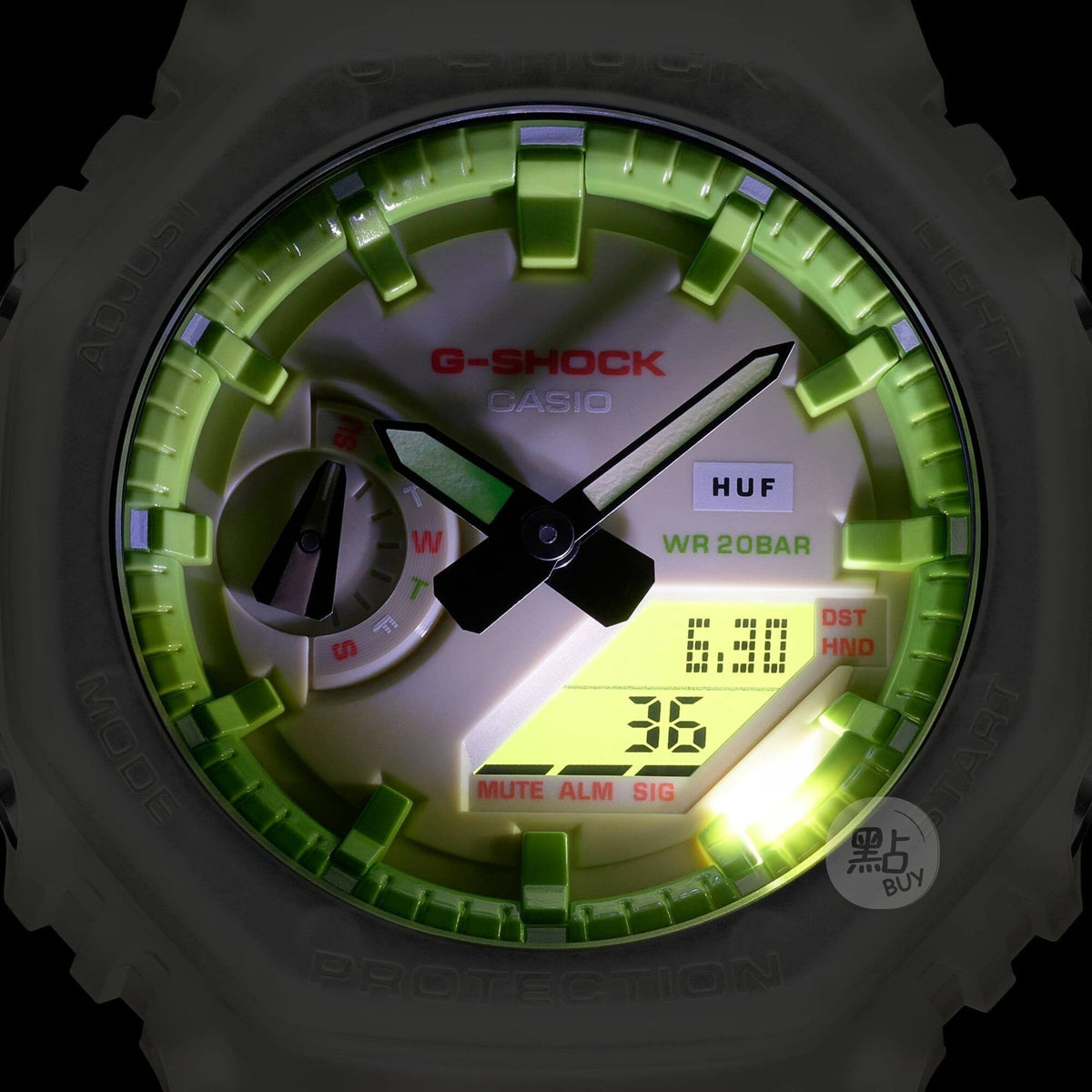CASIO GA-2100HUF-5AER G-Shock 石英米色透明中性手錶 - 黑暗中錶面亮起綠色背光