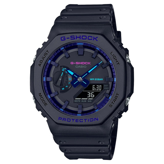 CASIO GA-2100VB-1AER G-Shock 200M 防水 防震 - 指針電子雙顯錶，正面白色背景