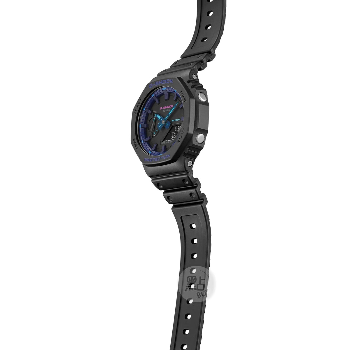 CASIO GA-2100VB-1AER G-Shock 200M 防水 防震 - 側面圖，白色背景