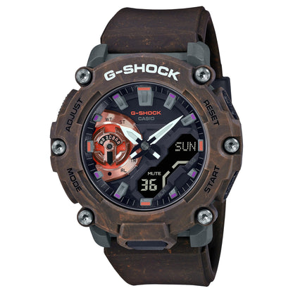 CASIO GA-2200MFR-5AER G-Shock 樹脂錶帶 200米防水 - 大理石紋棕色樹脂錶款，正面白色背景