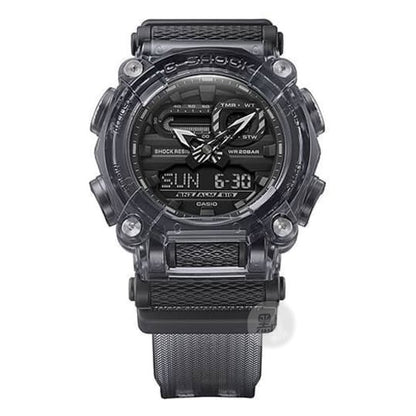 CASIO GA-900SKE-8AJR G-Shock 200M 防水 防震 - 正面視角，突顯煙灰色樹脂錶殼
