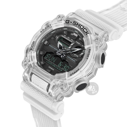 CASIO GA-900SKL-7AER G-Shock 200M 防水 防震 - 錶背細節，展示不鏽鋼錶背