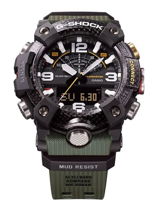 CASIO GG-B100-1A3DR G-Shock 樹脂錶帶 200米防水 - 指針電子雙顯錶面正面特寫