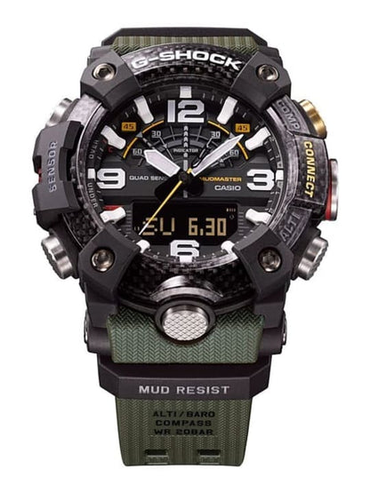 CASIO GG-B100-1A3DR G-Shock 樹脂錶帶 200米防水 - 指針電子雙顯錶面正面特寫