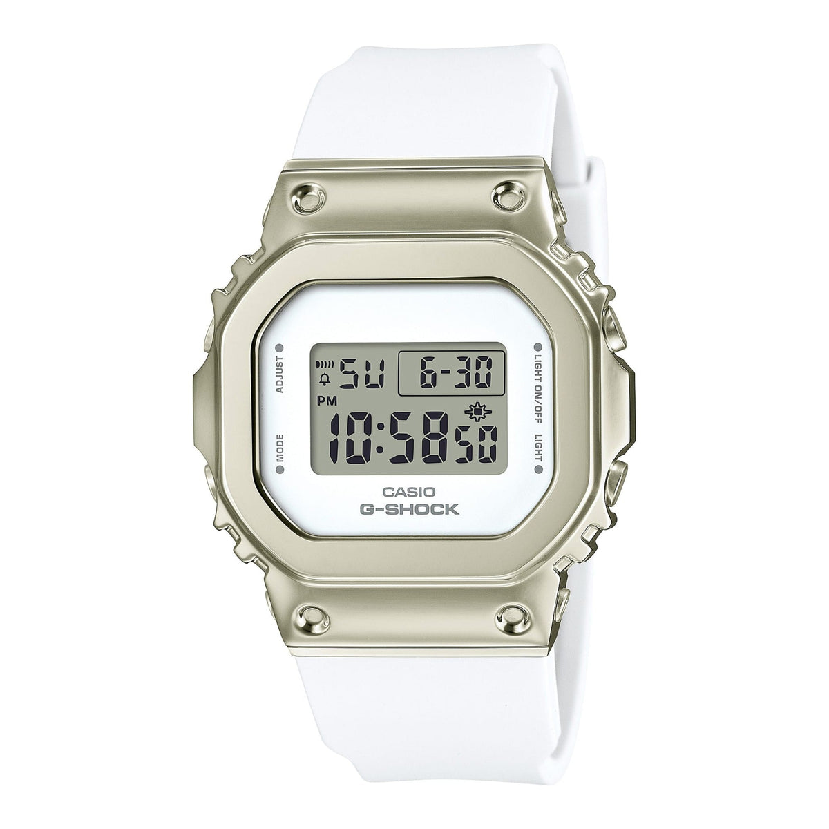 CASIO GM-S5600G-7ER GM-S5600 Series 數碼白色手錶 - 白金色電子錶，正面白色背景