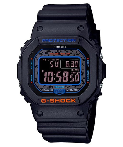 CASIO GW-B5600CT-1ER G-SHOCK Tough Solar 手錶 - 黑色電子錶配迷彩圖案錶面，正面白色背景