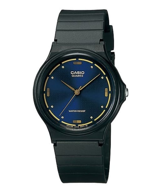 CASIO MQ-76-2ALDF Enticer 指針式黑藍錶盤男裝手錶 - 黑色錶款配海軍藍錶面，正面白色背景