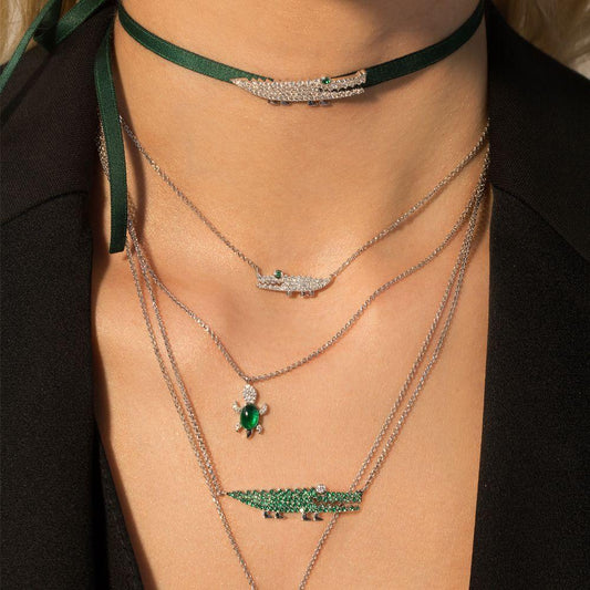 APM Green Croco Adjustable Necklace - Silver #AC3895XKG model