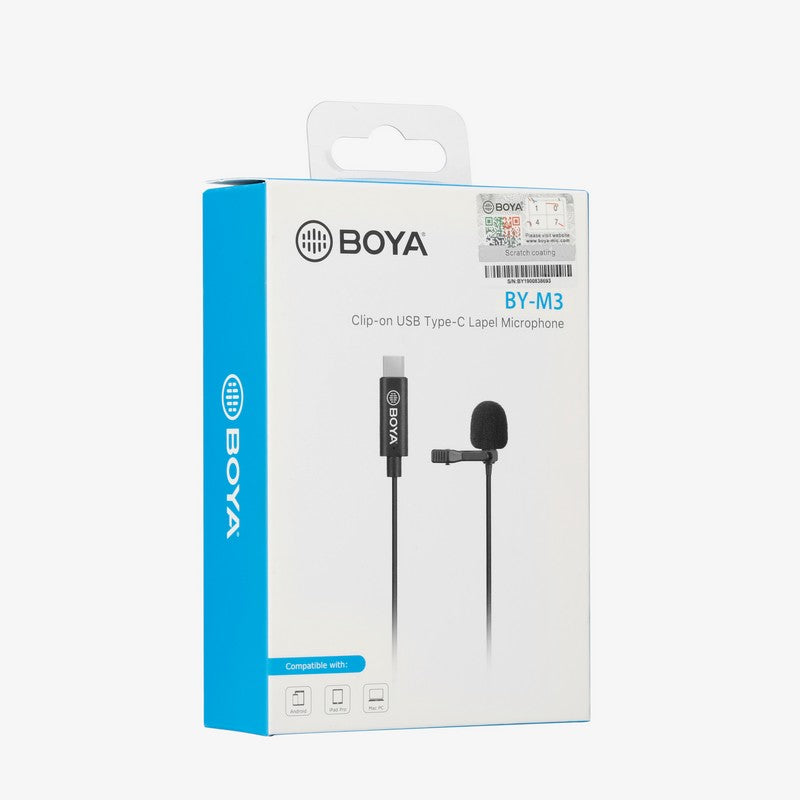 點Buy Dimbuyshop 博雅 BOYA BY-M3 Digital Lavalier Microphone for Type-C devices 6m long cables connect with android phone devices with Type-C connection port overview 安卓設備 安卓電話外置咪 麥克風 外置mic 包裝