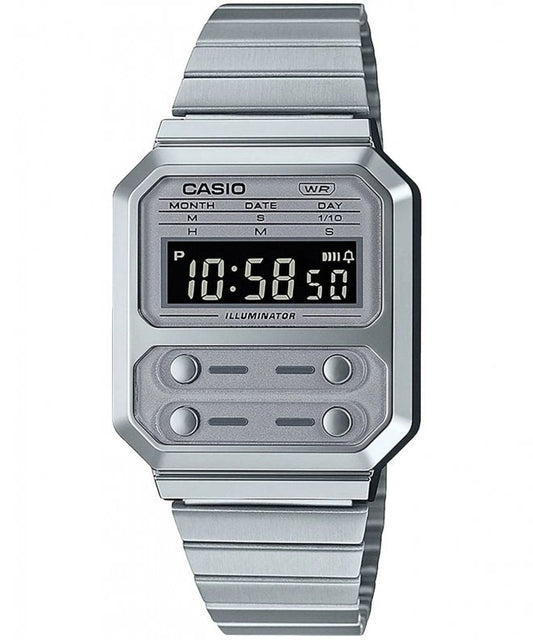 CASIO Silver Mens Digital Watch Casio Collection Vintage #A100WE-7BEF