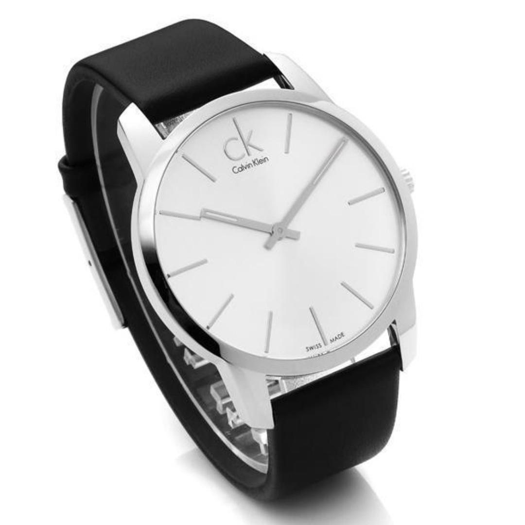 NEW Calvin Klein City Leather Mens Watches - Black K2G211C6 全新 Calvin Klein City 皮革男士手錶 - 黑色 K2G211C6