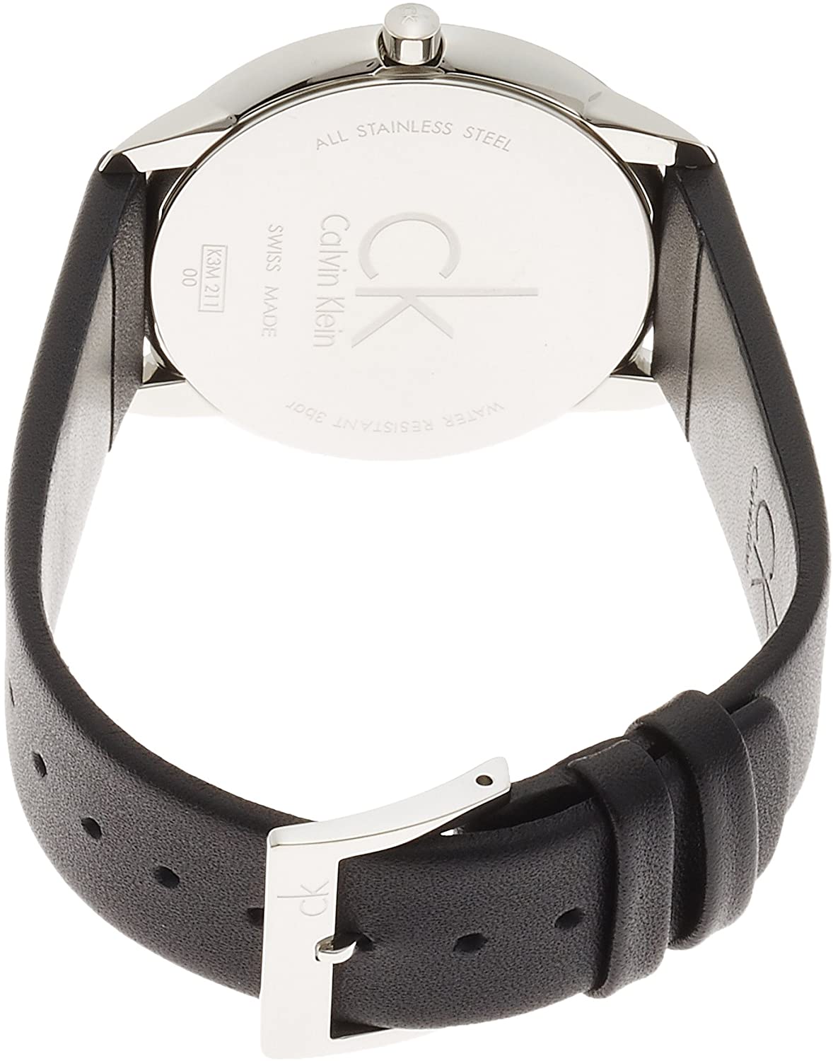 全新 Calvin Klein Minimal系列皮革男士手錶 - 銀色錶盤 K3M211C6