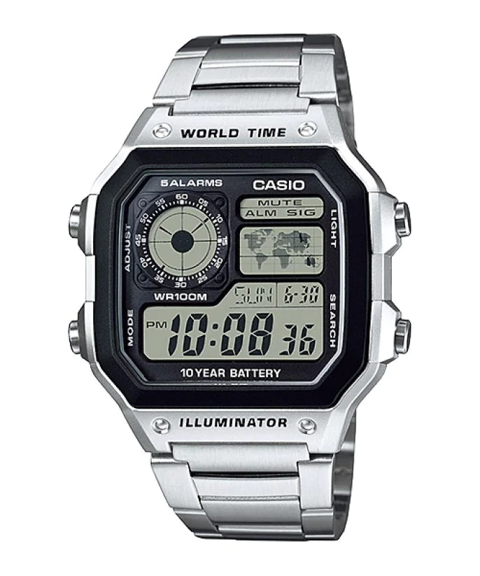 CASIO Men's Silver Stainless-Steel Quartz Watch with Digital Dial #AE-1200WHD-1AVDF