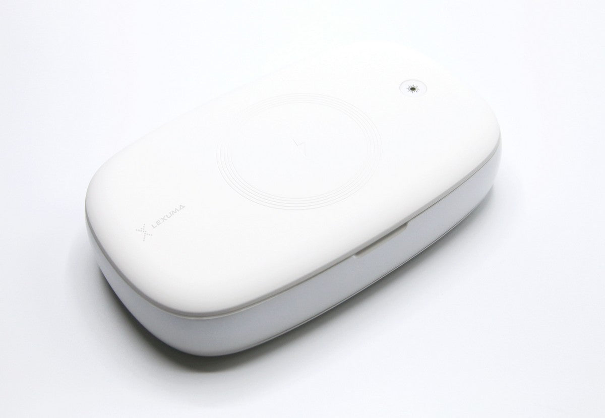 Dimbuyshop Lexuma XGerm mobile phone UV Sanitizer disinfectant phonesoap accessories 多功能手機紫外線消毒器 紫外線消毒 消毒產品 殺滅細菌 手機清潔 clean your phone white in color 白色背景 無線充電