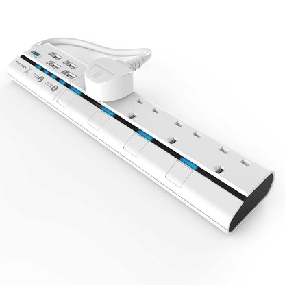 Dimbuyshop Lexuma 辣數碼 XStrip USB防雷保護拖板 機電處認證 安全可靠 4頭拖板 4個USB口充電 產品特色 LED燈獨立顯示 白色 保護性高 white background