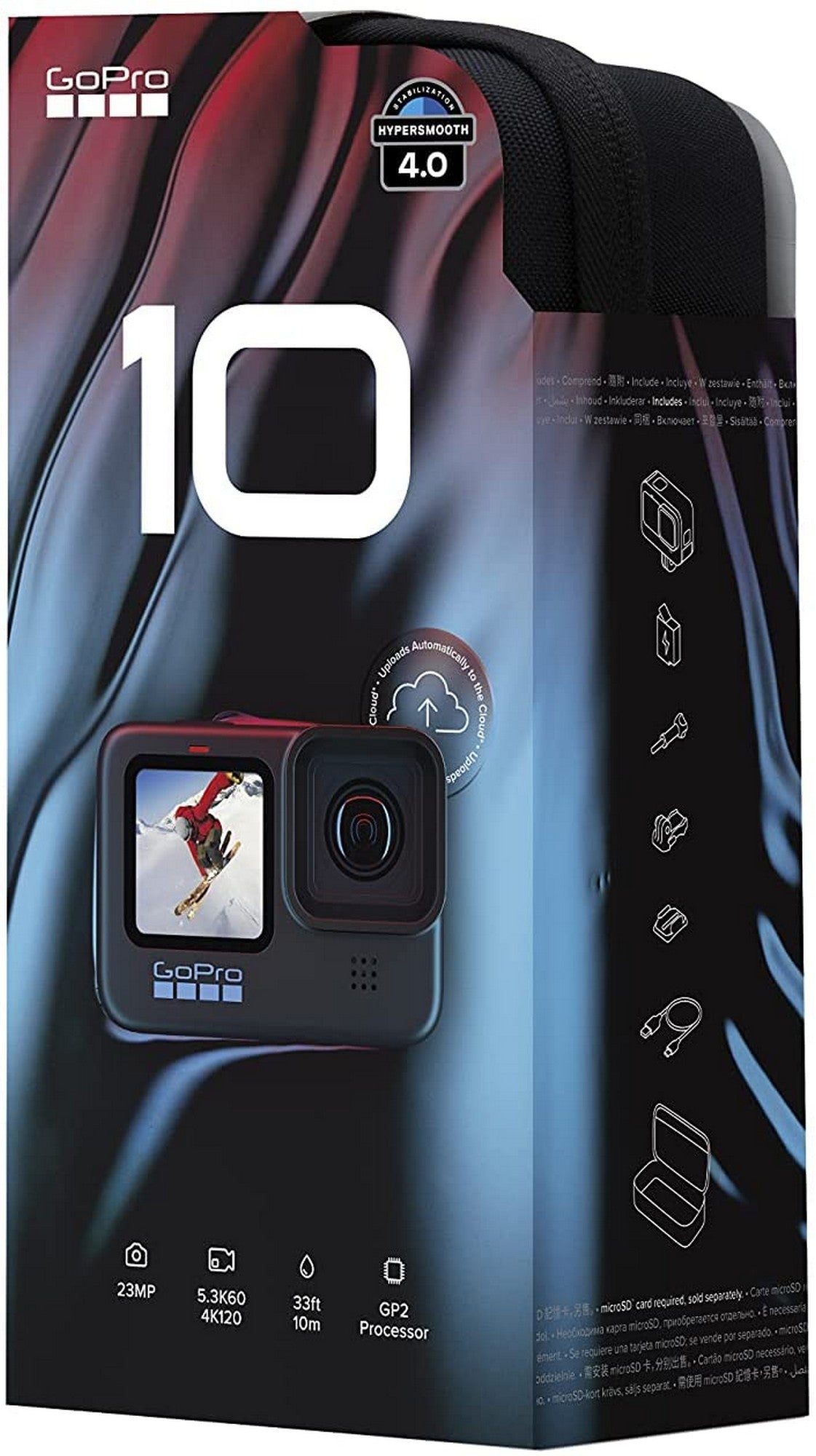 GoPro HERO10 Black - Waterproof Action Camera with Front LCD and Touch Rear Screens｜5.3K 60 Ultra HD Video｜23MP Photos｜1080p Live Streaming - package