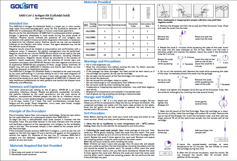 GOLDSITE-SARS-CoV-2 Antigen Kit Self Testing-User Manual