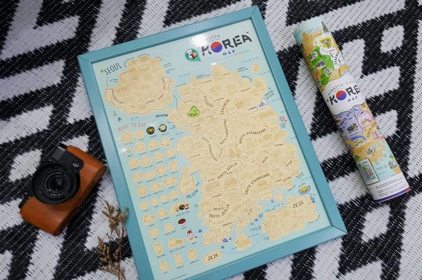 Korea Scratch Travel Map poster decoration- Travel to Korea 韓國旅行刮刮地圖（內附刮刮片）blue