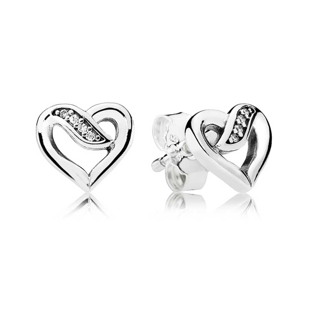 Pandora Ribbon Open Heart Stud earrings #290736CZ