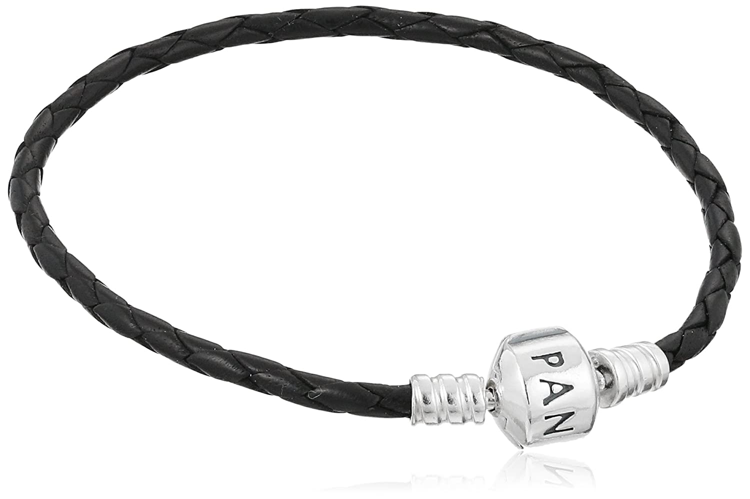 Pandora Moments Black Leather Bracelet #590705CBK-S2, 17.5cm