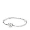 Pandora Moments Sparkling Heart Pavé Clasp Snake Chain Bracelet #590727CZ-16