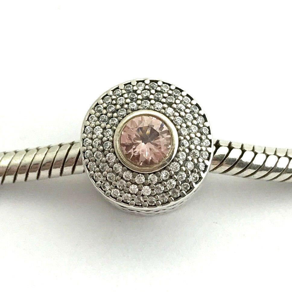 Pandora Abstract silver charm with blush pink crystal and clear cubic zirconia #7791763NBP