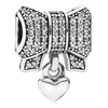 Pandora Bow silver charm with clear cubic zirconia and heart #791776CZ