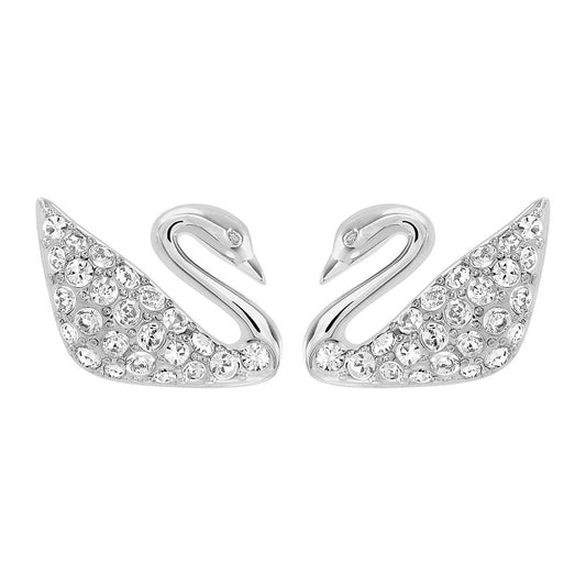 SWAROVSKI Swan Rhodium Plated & Clear Crystal Earrings #1116357