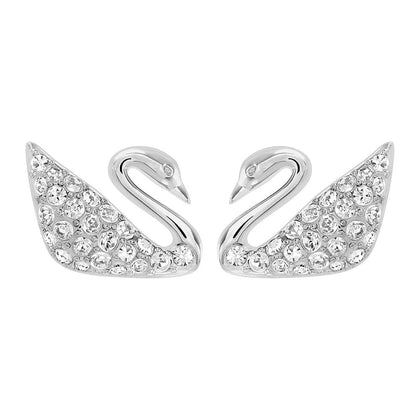 SWAROVSKI Swan Rhodium Plated & Clear Crystal Earrings #1116357