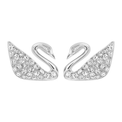 SWAROVSKI Swan Rhodium Plated & Clear Crystal Earrings #1116357