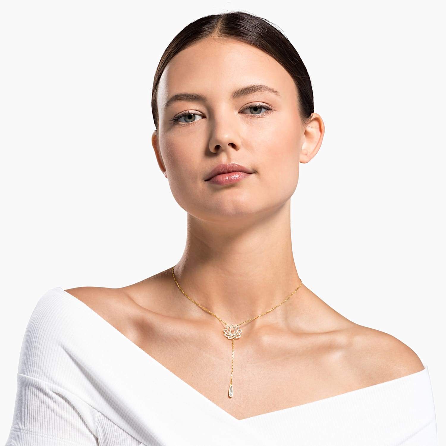 SWAROVSKI Symbolic Lotus Necklace - White & Gold-tone Plated #5521346