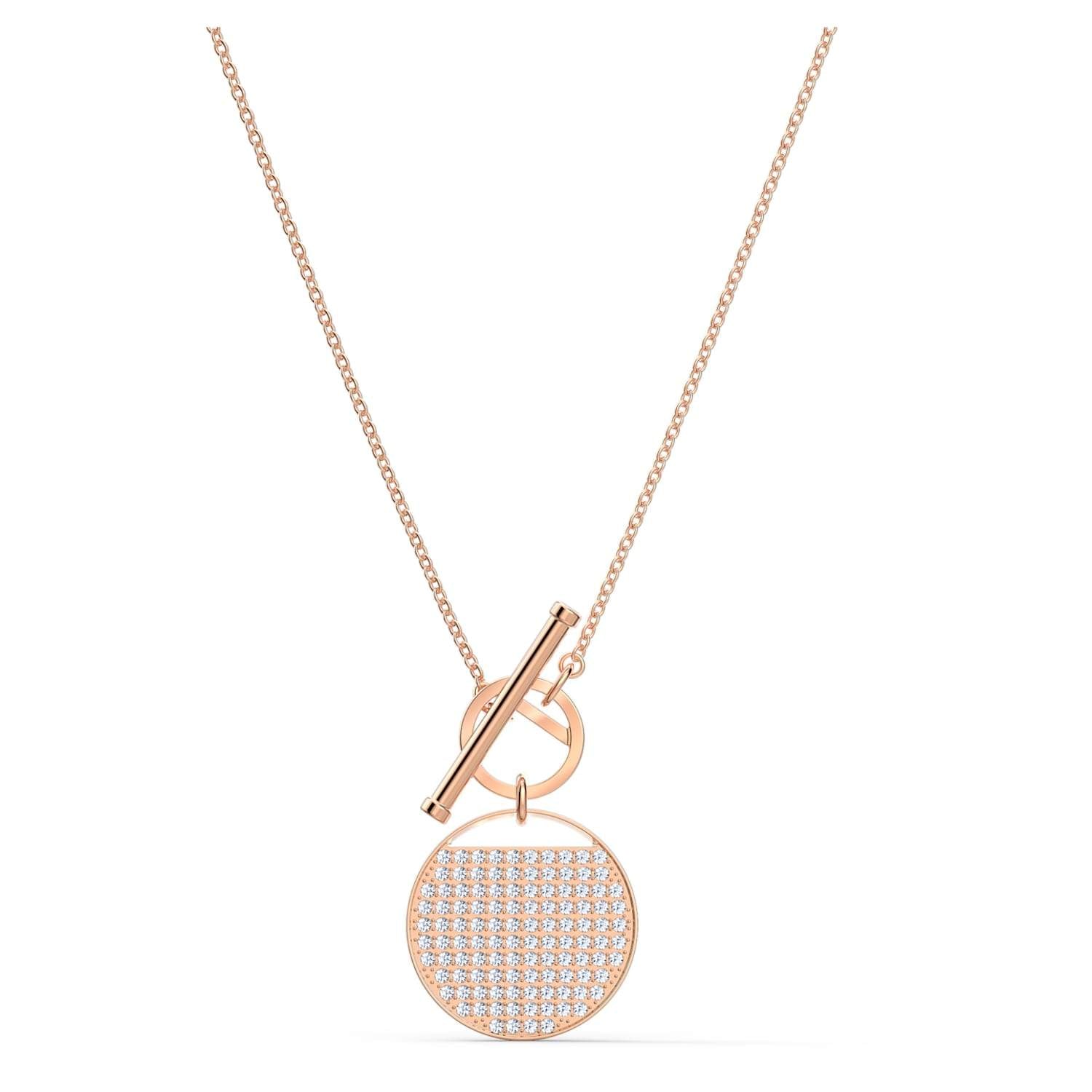 SWAROVSKI Ginger T Bar Necklace - White & Rose Gold Tone Plated #5567529
